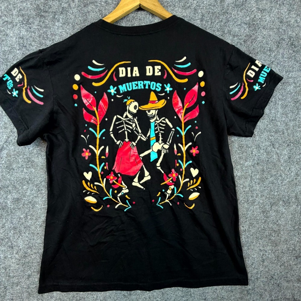 Dia De‎ Muertos Weekend Warriors T-Shirt Mens Large Black Cotton Skull Halloween